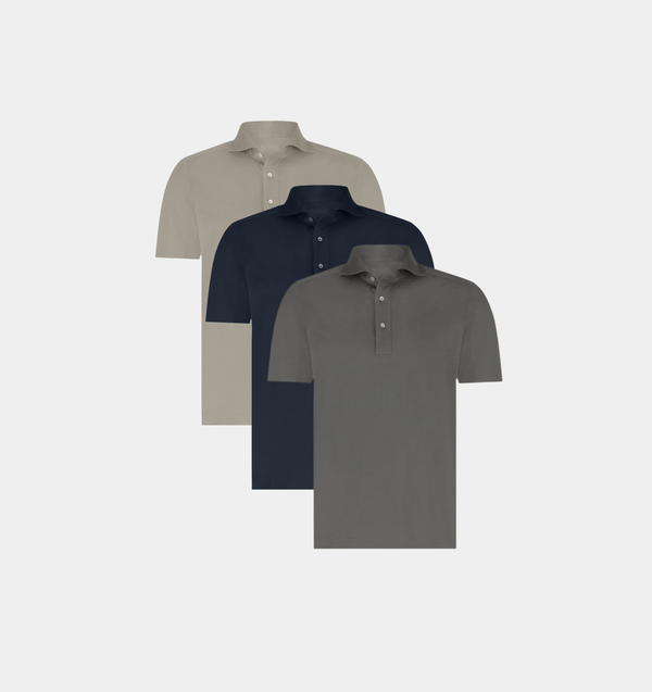 LUSO POLO 3 PACK - TAUPE, NAVY & DARK GREY